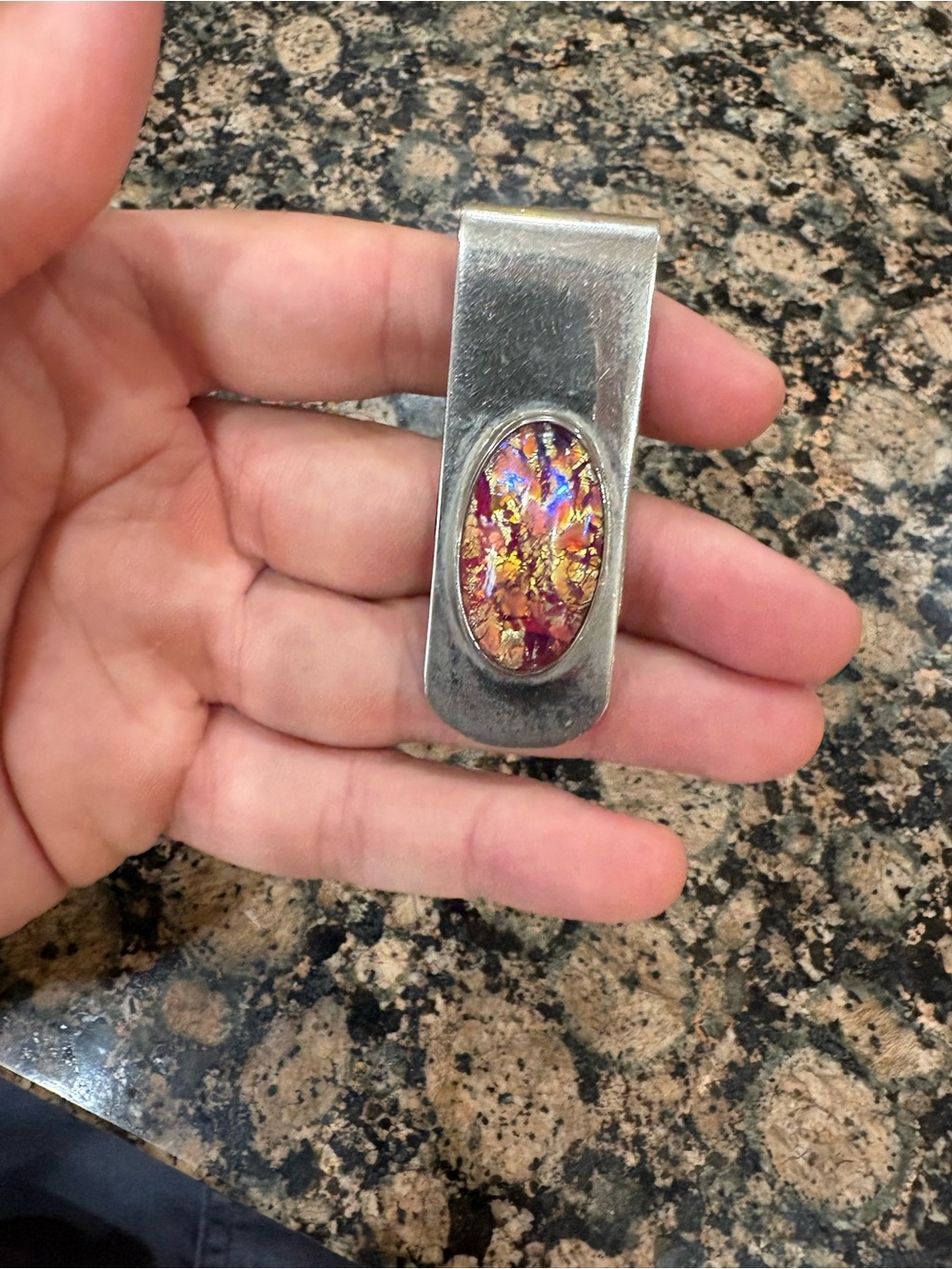 925 Mexico Silver Money Clip with Iridescent Marbled Inlay